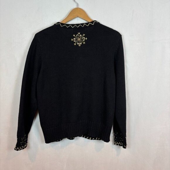 All Points by Reference Point Women's Black Gold embroidered beaded cardigan L - Picture 9 of 12